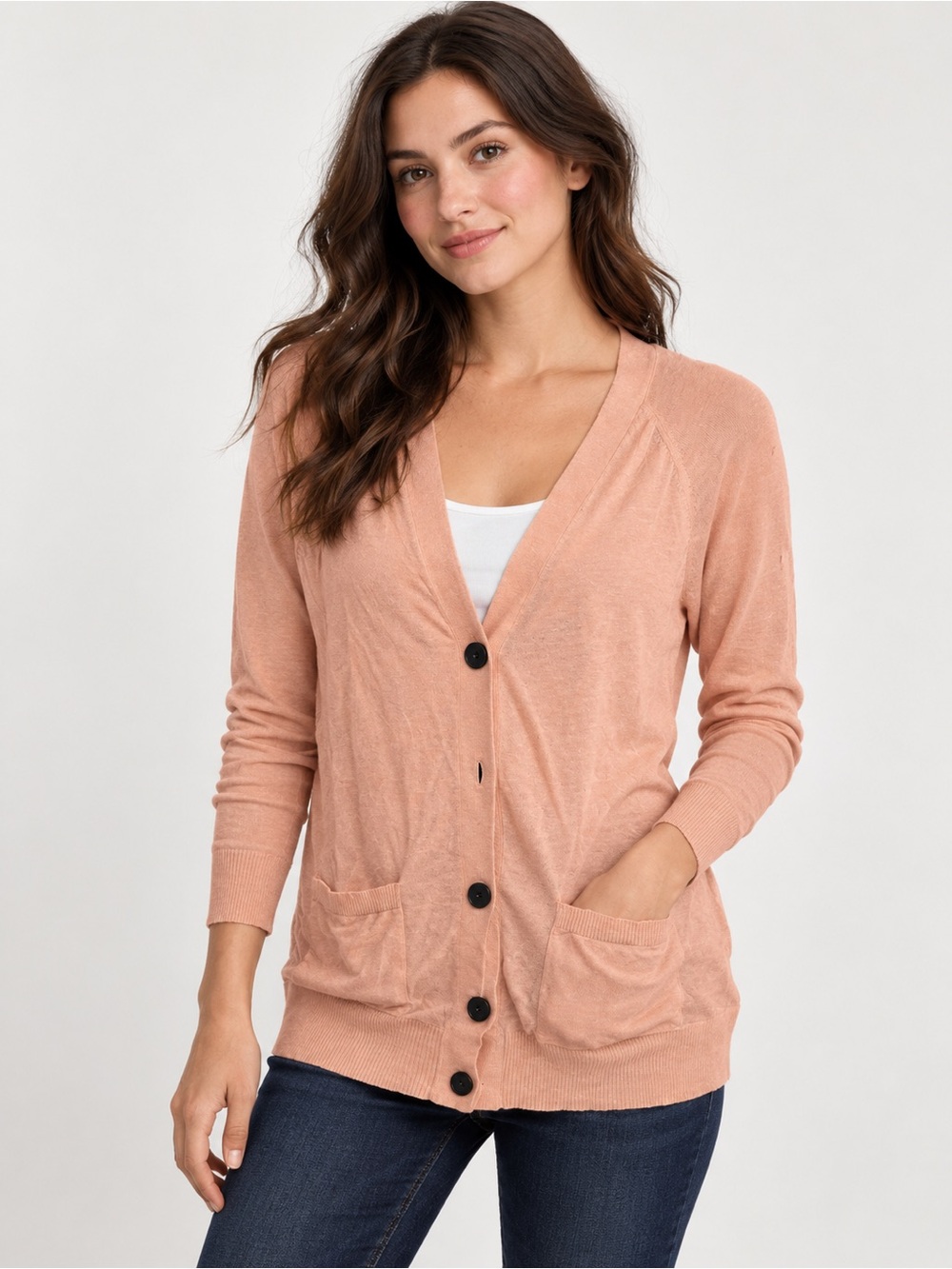 LOFT Outlet Peach Button-Front Cardigan Sweater XS